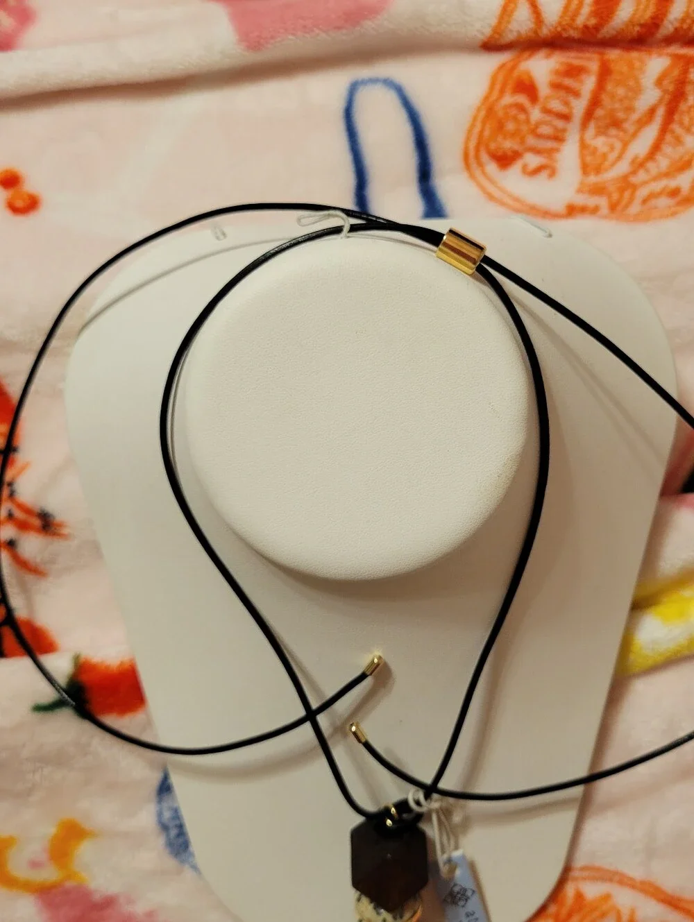 Attwrri Black Leather Cord Necklace with Semi Precious Stones